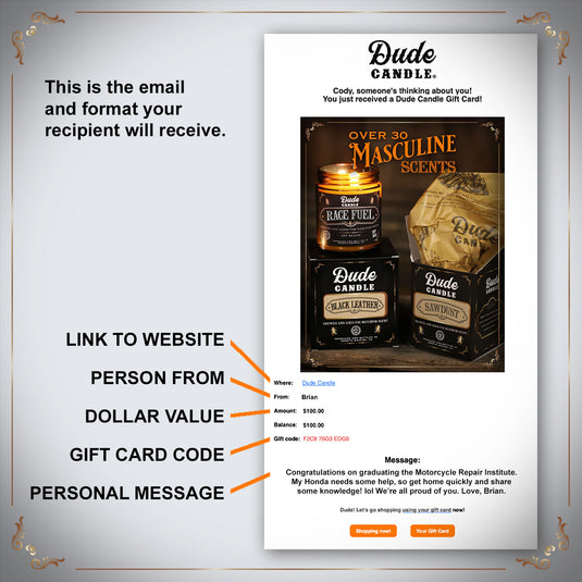 Dude Candle Email Gift Card